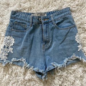 Denim Shorts with Floral Embroidery